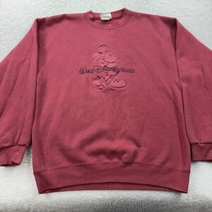 Vintage Walt Disney World Mickey Mouse Embossed Crewneck Sweatshirt Burgundy L